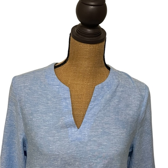 Lands End women’s 100% linen Notch Neck 3/4 Sleeve Tunic, Blue, Small pockets - Picture 4 of 8